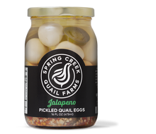 Load image into Gallery viewer, Jalapeno Pickled Quail Eggs 16 oz
